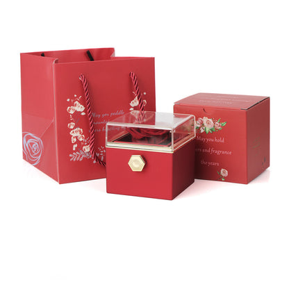 Flag Village Rotating Soap Rose Jewelry Packing Box Necklace Gift Set