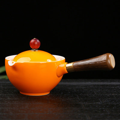Flag Village Ceramic Teapot With Wooden Handle Side-handle Pot Household Kung Fu Oolong Filter Tea Maker Creative Black Pottery Teaware Gifts