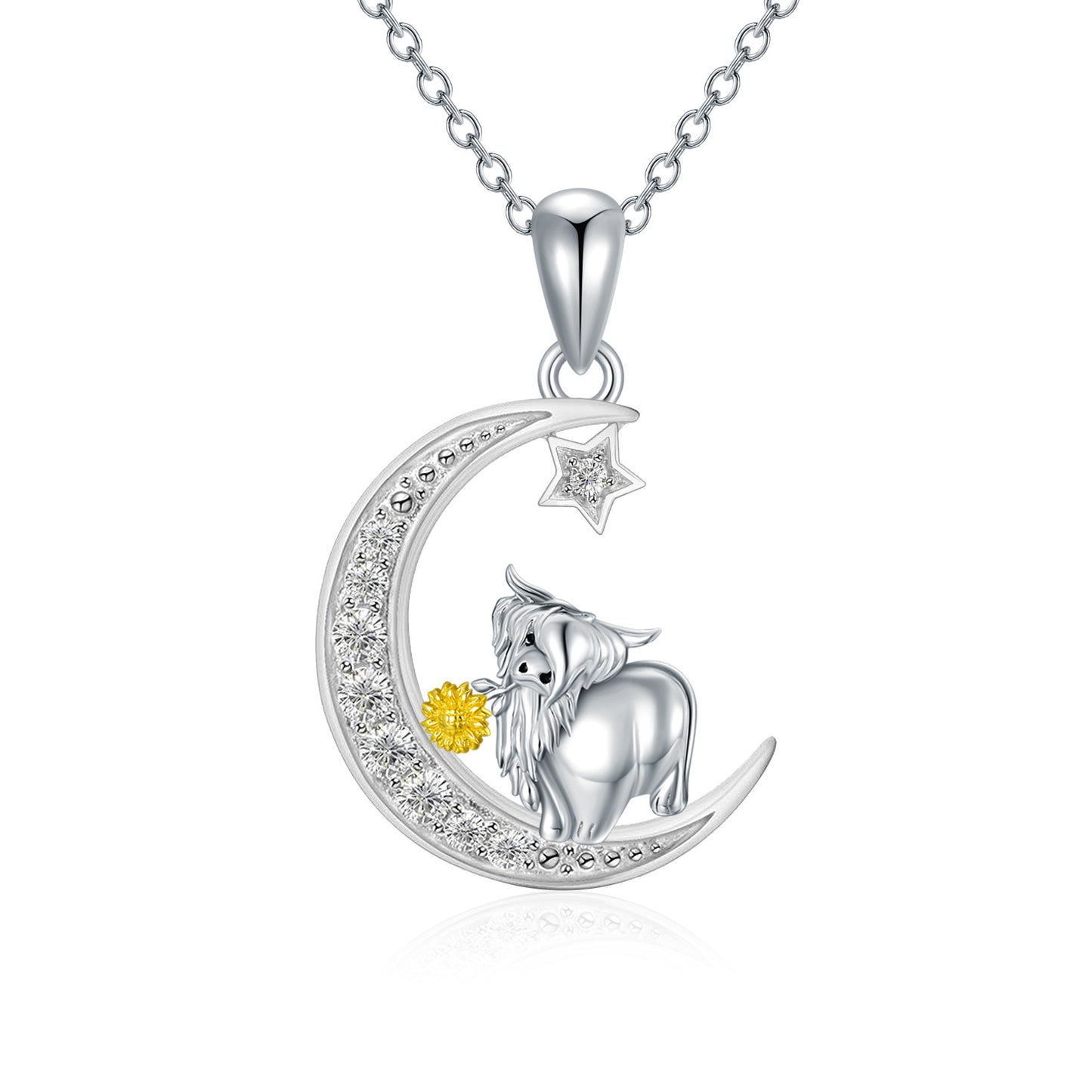 Flag Village Highland Cow Necklace Sterling Silver Cow Pendant Sunflower Necklace Cow Jewelry Gifts for Women Girls Cow Lovers