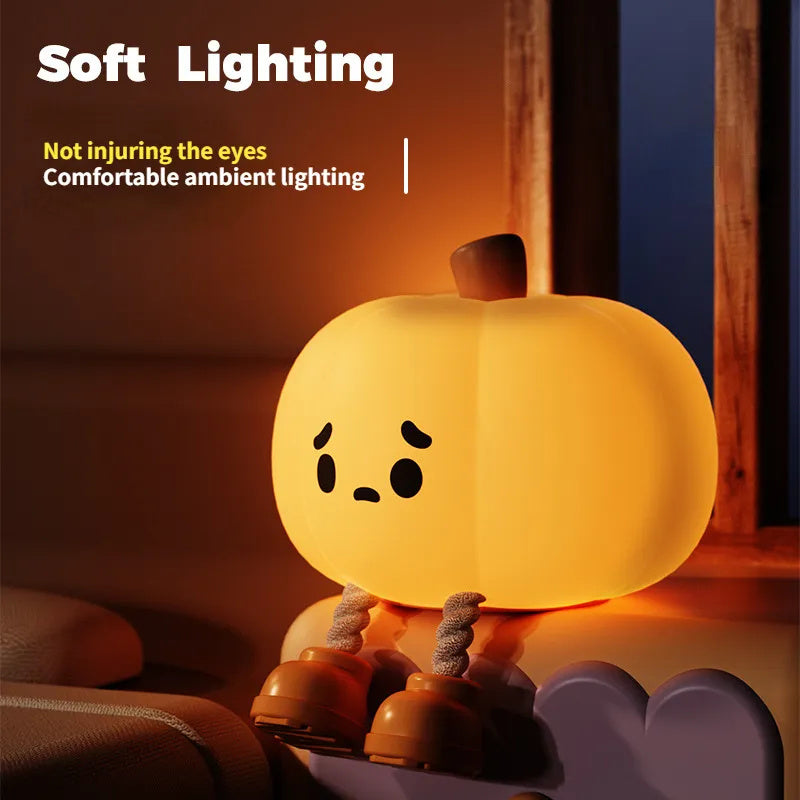 Flag Village Home Decor Halloween Pumpkin Night Light Cute Soft Silicone Lamp Touch  Dimmable Rechargeable Bedside Decor Light Kids Gifts Halloween Decorations