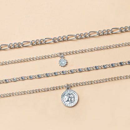Flag Village Chunky Gold Necklace Chunky Charm Necklace For Women Layered Gold Necklace For Women Silver Coin Necklace Jewelry Gifts For Women