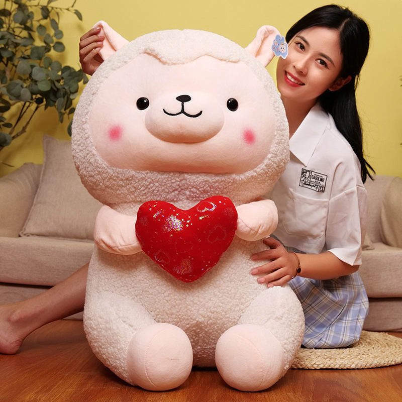 Flag Village New Heart-hugging Alpaca Plush Toy Cute Sheep Doll Large Pillow Ragdoll Girls' Gifts