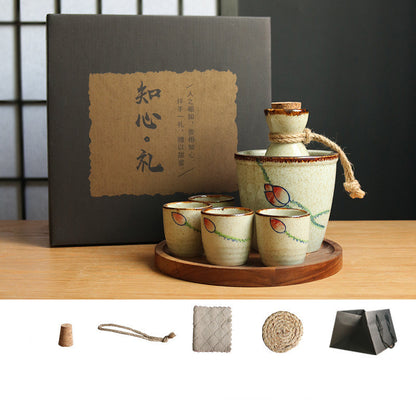Flag Village Japanese Retro Sake Wine Warmer Gift Box Set Hot Wine Shochu Pot Ceramic Wine Cup White Wine Household Wine Glass