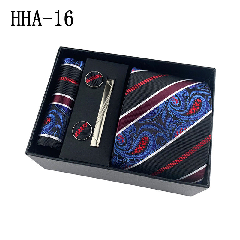Flag Village Paisley Men's Tie Square Cuff Tie Clip Gift Set Business Casual Tie Black Gift Box