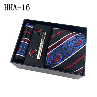 Flag Village Paisley Men's Tie Square Cuff Tie Clip Gift Set Business Casual Tie Black Gift Box