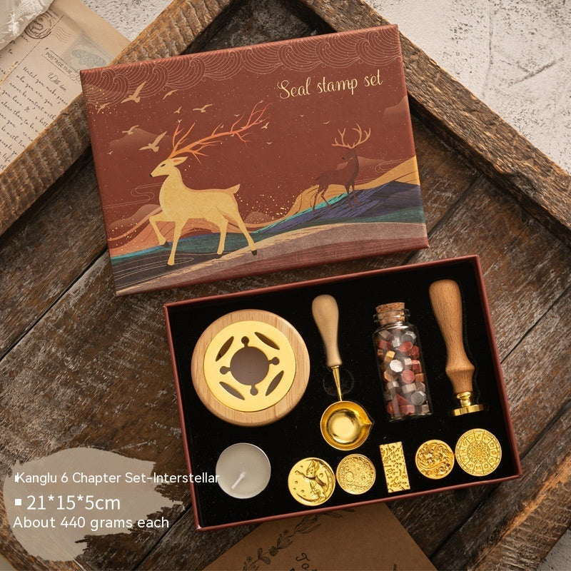 Flag Village Sealing Wax Seal Set Retro Elk Gift Box Wooden Handle
