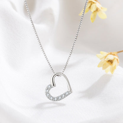 Flag Village S925 Sterling Silver Love Heart Pendant Necklace For Women Fashion Jewelry Ladies Gold Color Clavicle Chain High Quality Jewelry Gifts