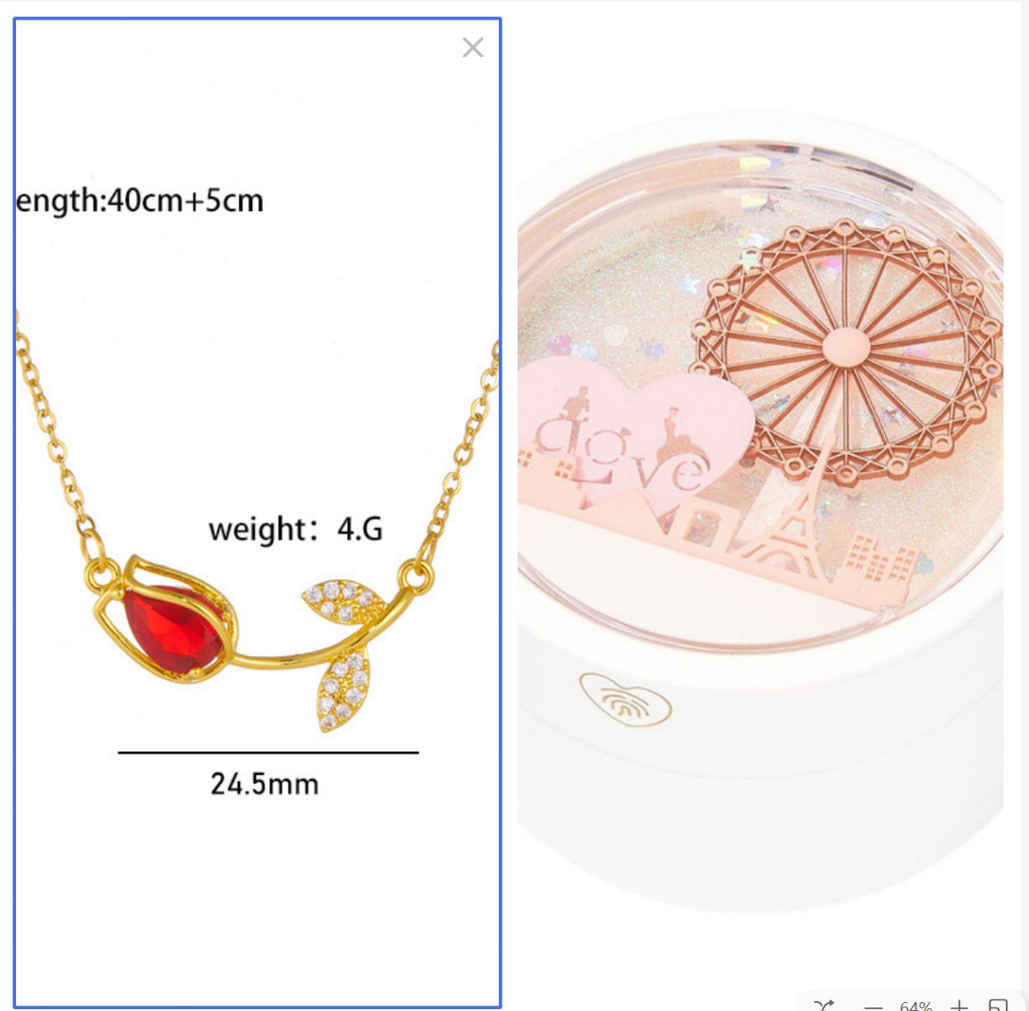 Flag Village Ferris Wheel Induction Lamp Light Luxury Ring Set Chain Jewelry Box