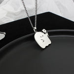 Flag Village Stainless Steel Cute Ghost Couple Necklace Kawaii Animal Cat Pendant Necklace Lovers Friendship Jewelry Gifts