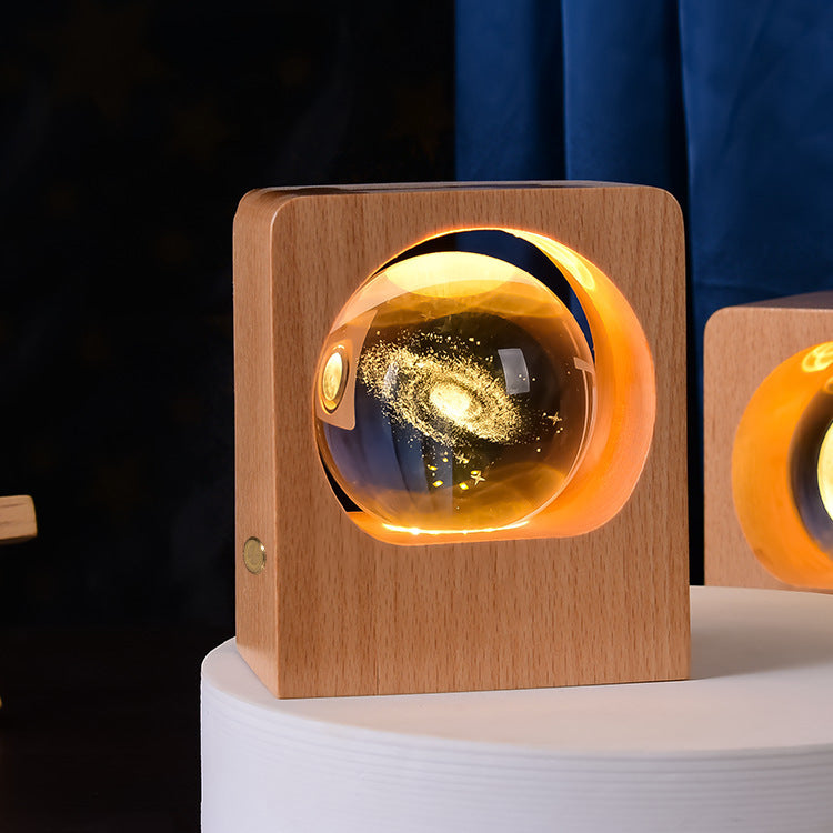 Flag Village Beech Crystal Ball Night Light 3D Laser Engraving Elk Jellyfish LED Nightlights USB Dimmable Lamp For Bedroom Decoration Gifts Home Decor