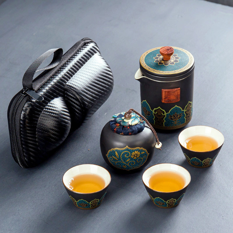Flag Village Ceramic Portable Travel Tea Set Gift Box
