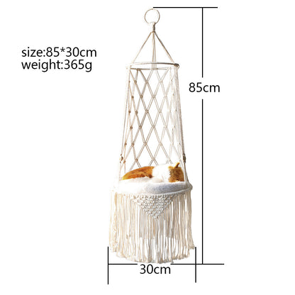Flag Village Macrame Hanging Pet Bed Macrame Cat Hammock Wall Hanging Cat Hammock Macrame Cat Bed-Pet Gifts Hammock Macrame Cat Swing