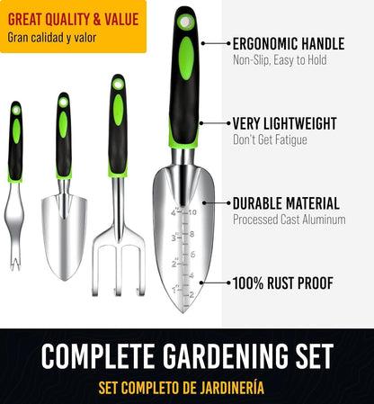Flag Village Heavy Duty Garden Tools 9Pieces Set - Rust Proof, Ergonomic Gardening Hand Tools Garden Gifts For Mom And Dad