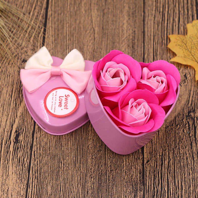 Flag Village Soap Flower Gift Box Valentine's Day Gift Mother's Day Creative Gifts Bear Flower Rose Heart Shaped Tin Box