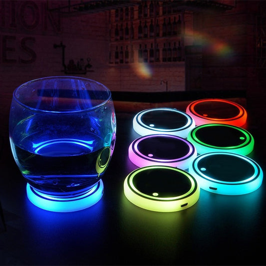 Flag Village Auto Tools Colorful Cup Holder LED Light-up Coaster Solar & USB Charging Non-slip Coaster Ambient Light For Car Automatically
