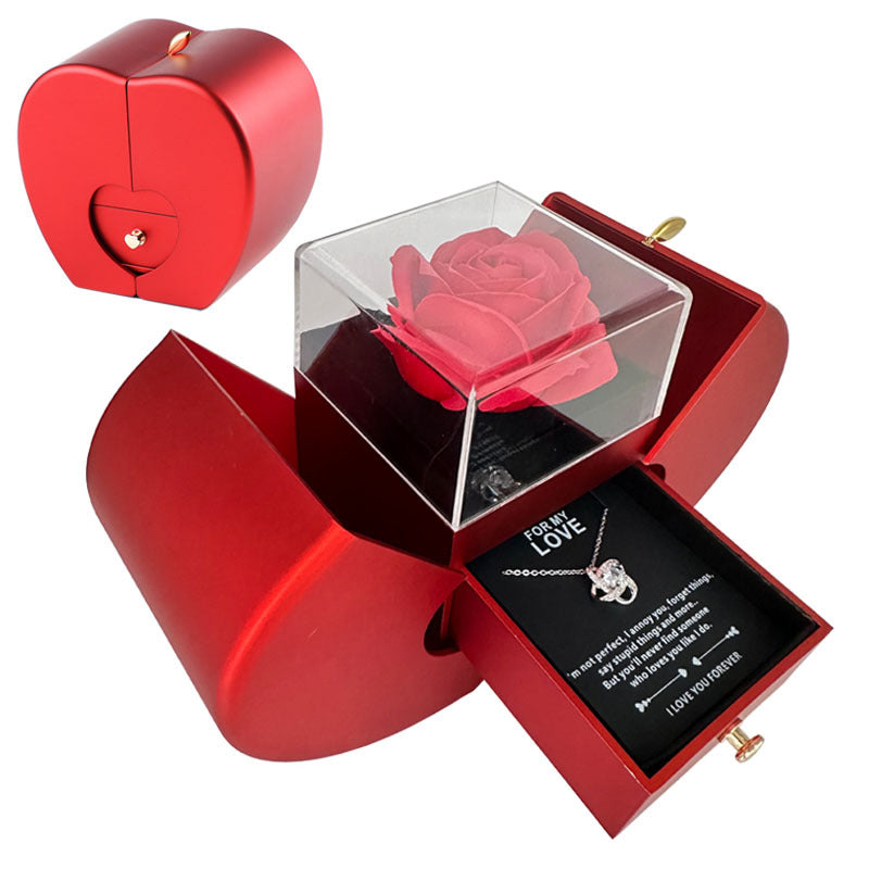Flag Village Fashion Jewelry Box Red Apple Christmas Gift Necklace Eternal Rose For Girl Mother's Day Valentine's Day Gifts With Artificial Flower Rose Flower Jewelry Box