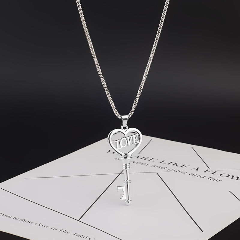 Flag Village Stainless Steel Necklaces Sweet Heart Key Pendants Choker Chain Korean Fashion Jewelry For Women Jewelry Gifts