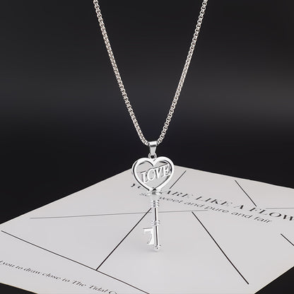 Flag Village Stainless Steel Necklaces Sweet Heart Key Pendants Choker Chain Korean Fashion Jewelry For Women Jewelry Gifts