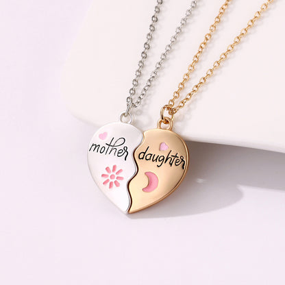 Flag Village 2PCS Set Jewelry Mother Daughter Necklace Matching Heart Magnetic Pendant Fashion Gifts For Mother's Day