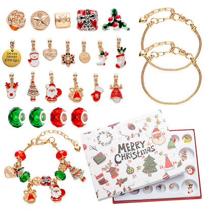 Flag Village DIY Creative Kids Bracelet Ornament 24 Grid Calendar Christmas Surprise Blind Box Silver Set