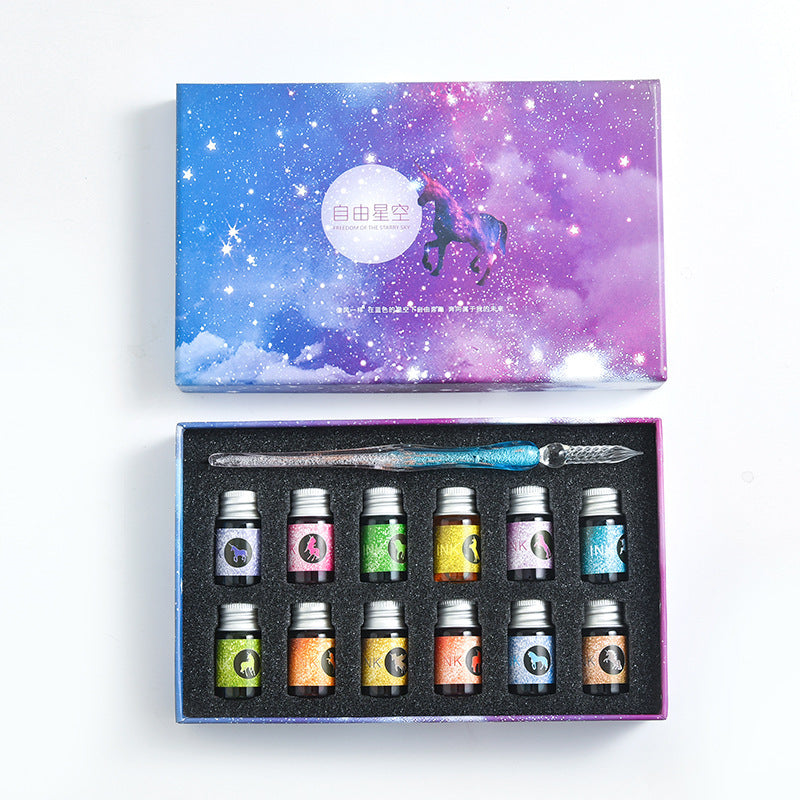 Flag Village Starry Sky Pen Glass Pen Gradient Color Gift Box Set
