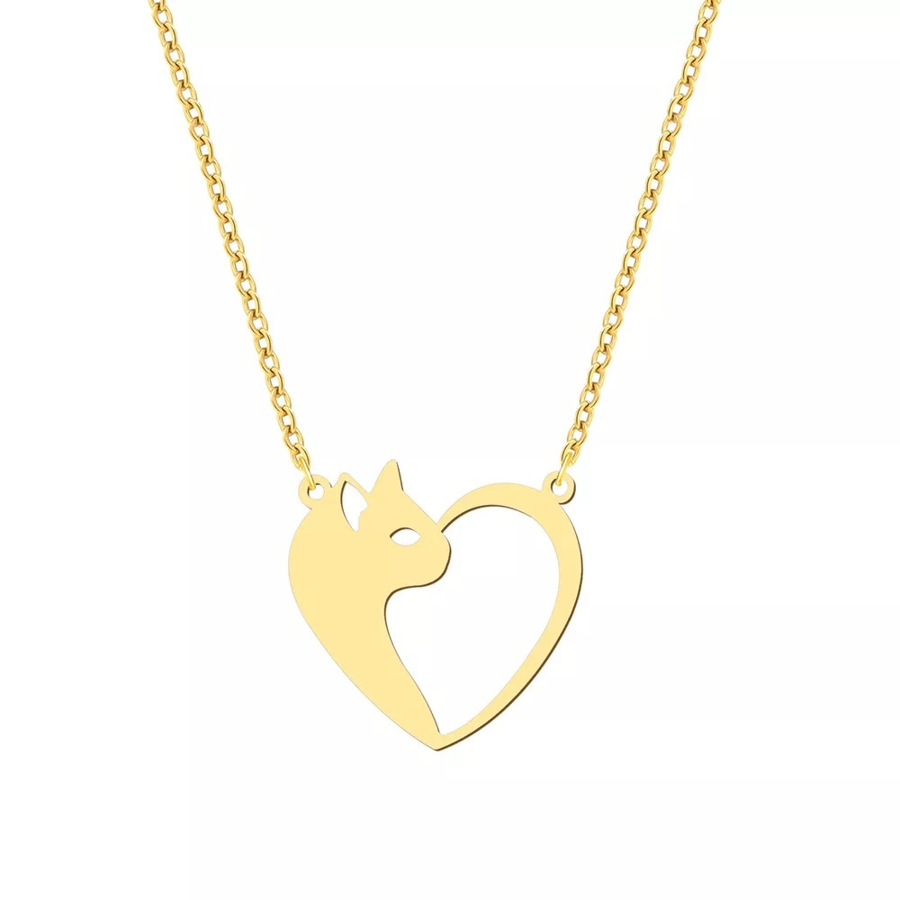 Flag Village Women's Fashion Jewelry Stainless Steel Necklaces Heart Cat Hollow Pendant Choker Clavicle Chain Charm Fashion Necklaces For Women Jewelry Girls Gifts