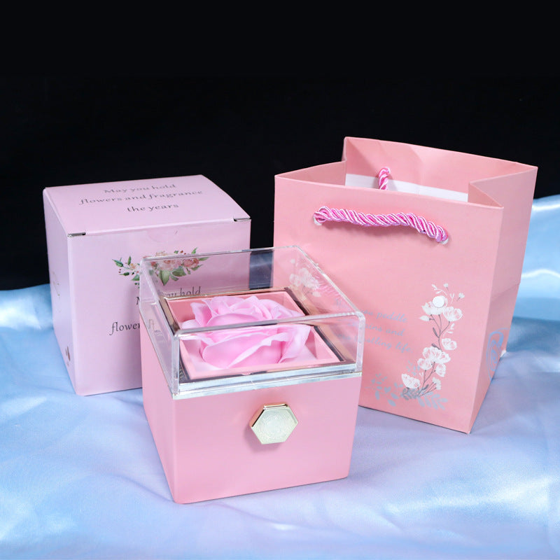 Flag Village Rotating Soap Flower Rose Gift Box Creative Rotating Rose Jewelry Packaging Box Valentine's Day Gift For Women