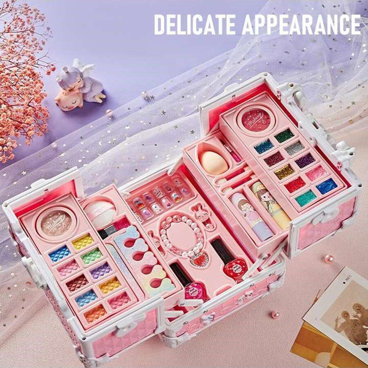Flag Village Children's Cosmetics Makeup Set Portable Box Simulation Nail Polish Play House Girl's Birthday Gift