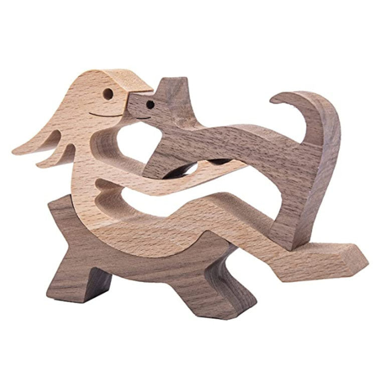 Flag Village DIY Figurine Wood Dog Ornament Sculpture Home Decoration A Man A Dog Wood Sculpture Christmas Gifts Model Decor