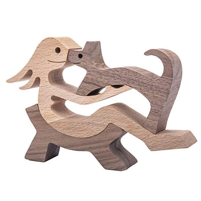 Flag Village DIY Figurine Wood Dog Ornament Sculpture Home Decoration A Man A Dog Wood Sculpture Christmas Gifts Model Decor
