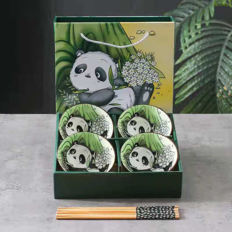 Flag Village Panda Bowl Set Household Combination Tableware Gift Box