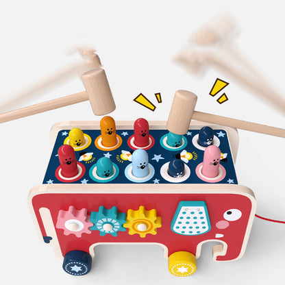 Flag Village Montessori Toddlers Kids Wooden Pounding Bench Animal Bus Toys Early Educational Set Gifts For Children Toy Musical Instrument