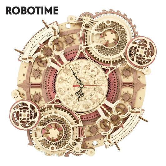 Flag Village Robotime ROKR Zodiac Wall Clock 3D Wooden Puzzle Model Assembly Toys Gifts for Children Kids Teens LC601 Support Dropshipping