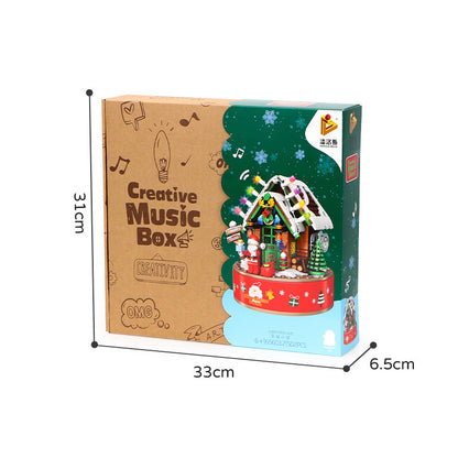 Flag Village Music Box Kids Building Blocks Christmas Tree Ornaments Rotating LED Shining Music Box DIY City Bricks For Children Gift