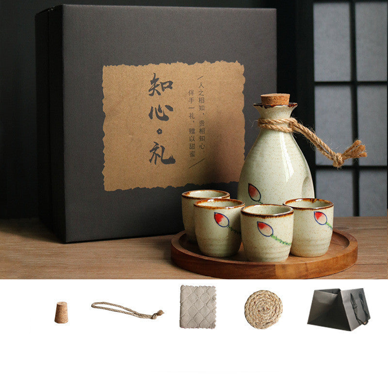 Flag Village Japanese Retro Sake Wine Warmer Gift Box Set Hot Wine Shochu Pot Ceramic Wine Cup White Wine Household Wine Glass