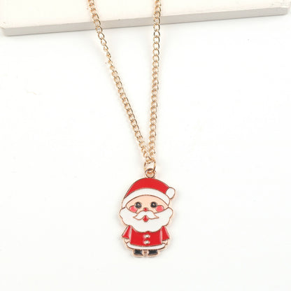 Flag Village Christmas Necklace Cute Cartoon Santa Claus Snowman Elk Pendant Necklace Xmas New Year Festival Ear Jewelry Gifts