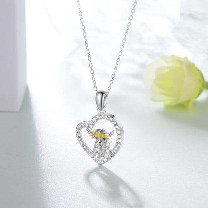 Flag Village Highland Cow Necklace 925 Sterling Silver Heart Animal Necklace Animal Jewelry Gifts for Women Girls Daughter