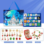 Flag Village DIY Creative Kids Bracelet Ornament 24 Grid Calendar Christmas Surprise Blind Box Silver Set