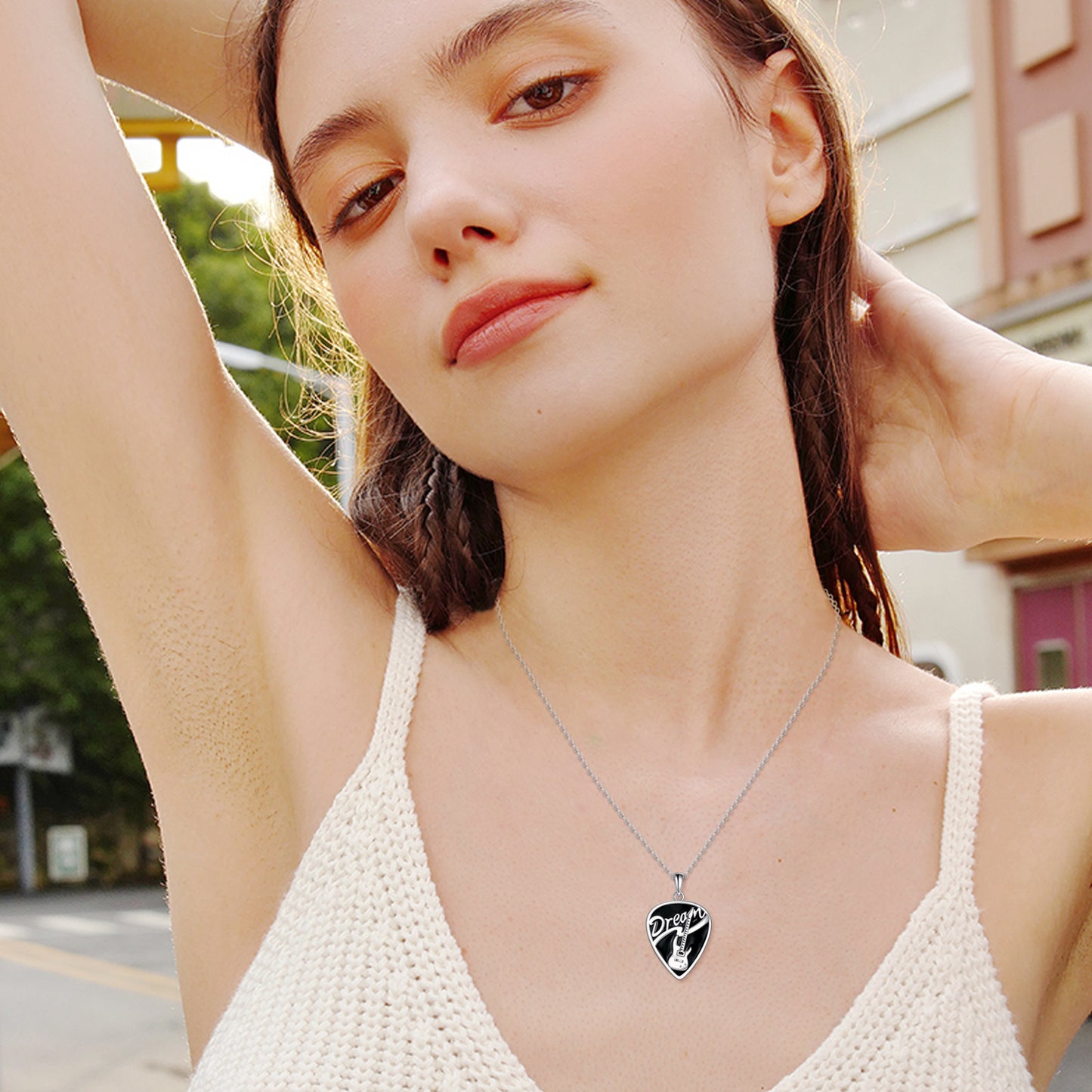 Flag Village Sterling Silver Music Guitar Pick Pendant Necklace Jewelry Gifts for Women