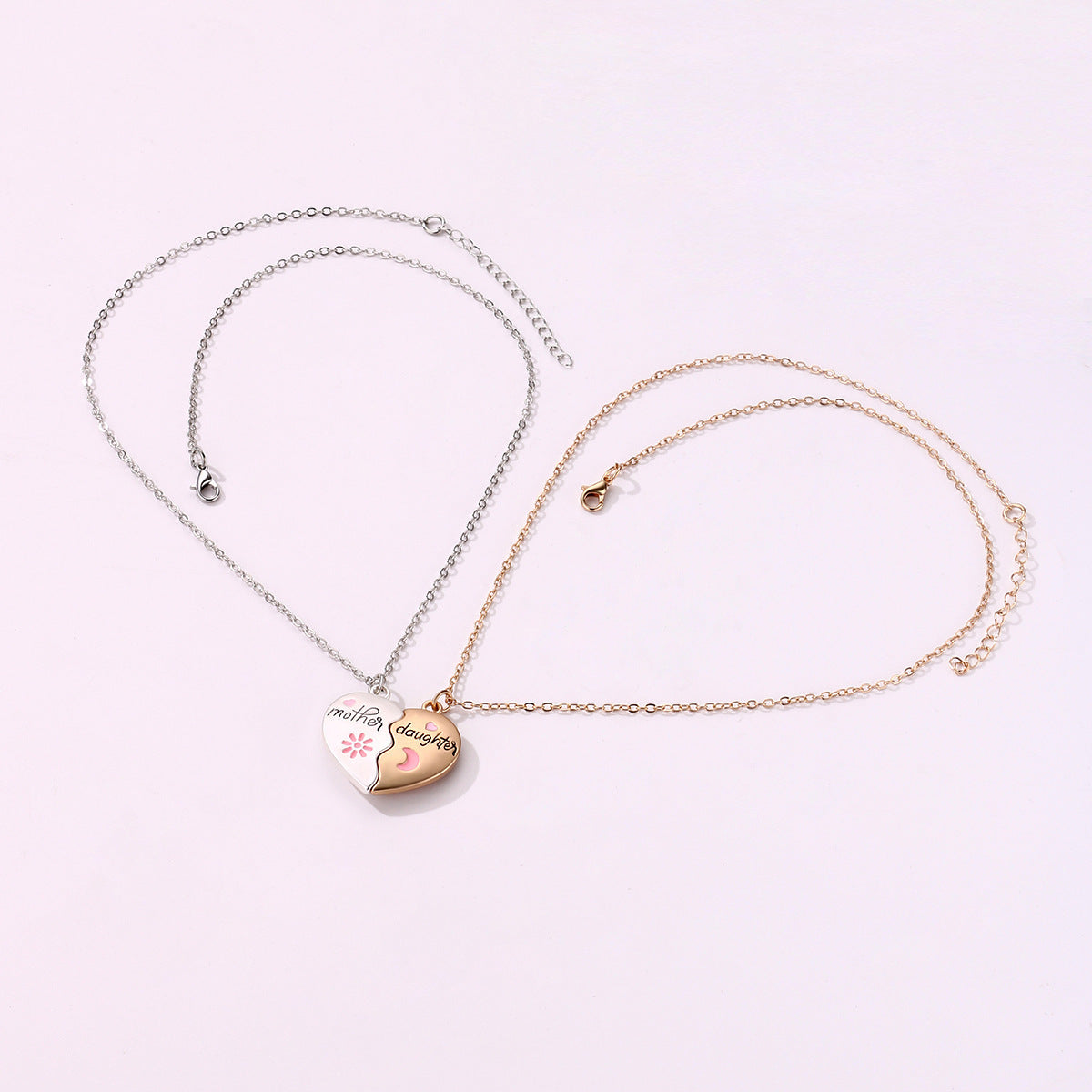 Flag Village 2PCS Set Jewelry Mother Daughter Necklace Matching Heart Magnetic Pendant Fashion Gifts For Mother's Day