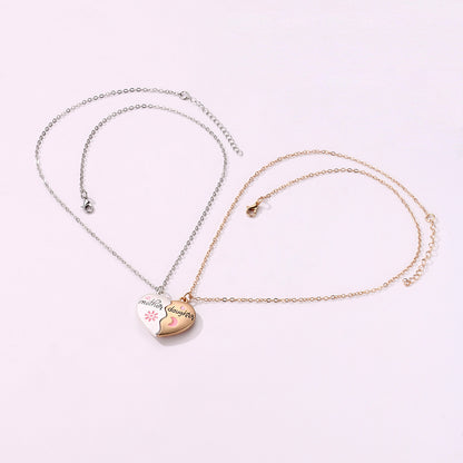 Flag Village 2PCS Set Jewelry Mother Daughter Necklace Matching Heart Magnetic Pendant Fashion Gifts For Mother's Day