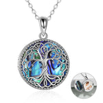 Flag Village Tree of Life Locket Necklace Jewelry for Women Sterling Silver Celtic Family Tree Abalone Shell Lockets Jewelry Gifts for Mom Daughter