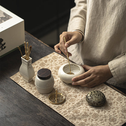 Flag Village Chinese Style Grass And Wood Gray Censer Set Incense Burner Pure Copper Gift Box Tea Ceremony Utensils Ceramic Incense Burner