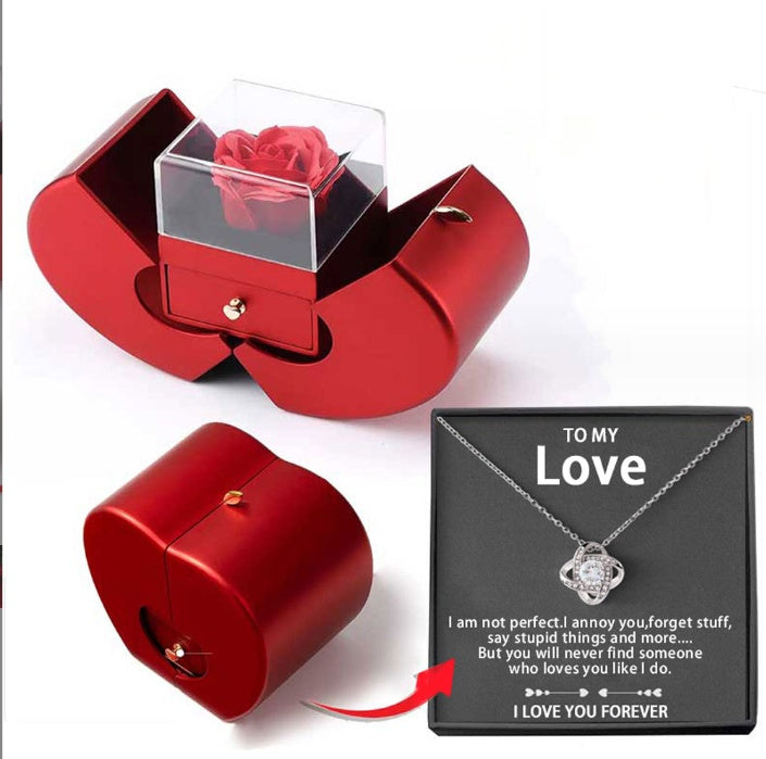 Flag Village Fashion Jewelry Box Red Apple Christmas Gift Necklace Eternal Rose For Girl Mother's Day Valentine's Day Gifts With Artificial Flower Rose Flower Jewelry Box