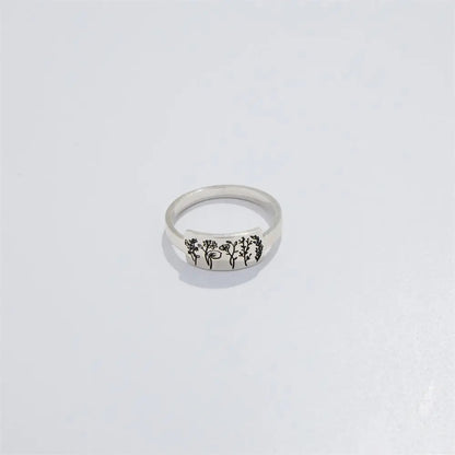 Flag Village S925 Birth Flower Plant Nature Ring for Flower Lover as Gifts for Women