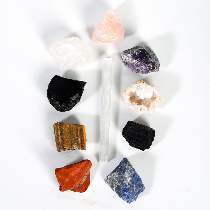 Flag Village 9 PCs Crystal Stone Rough Stone Rolling Millstone Christmas Box Set White Crystal Festival Gift Decoration