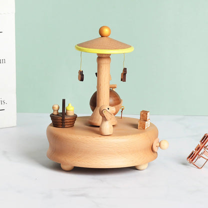 Flag Village Wooden building model music box birthday gift