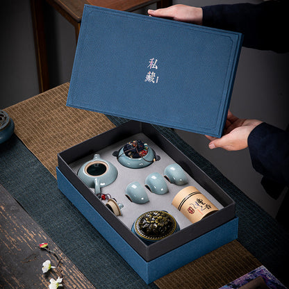 Flag Village Ceramic Kung Fu Tea Set Gift Box Set Business Small Gift