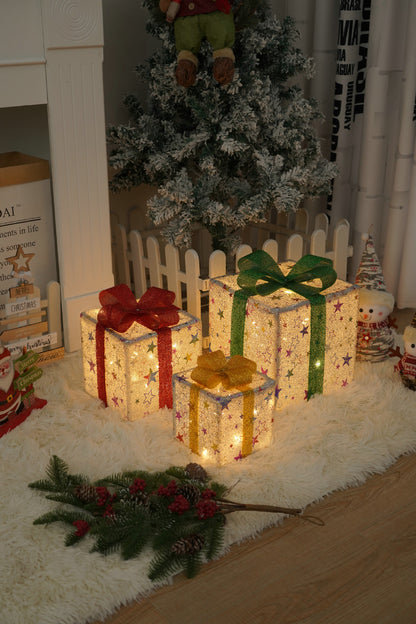 Flag Village Remote Control Christmas Gift Box Lights Christmas Three-piece Decoration