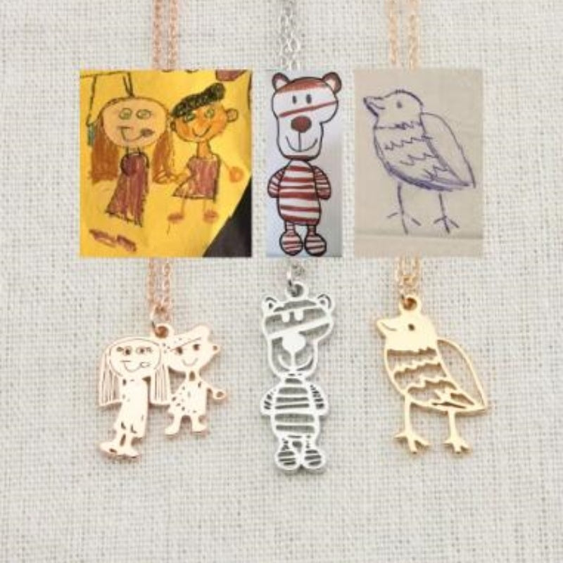 Flag Village Custom Kids Drawing Painting Necklace Stainless Stee Personalized Children Artwork Pendant For Kids Mom Family Jewelry Gifts